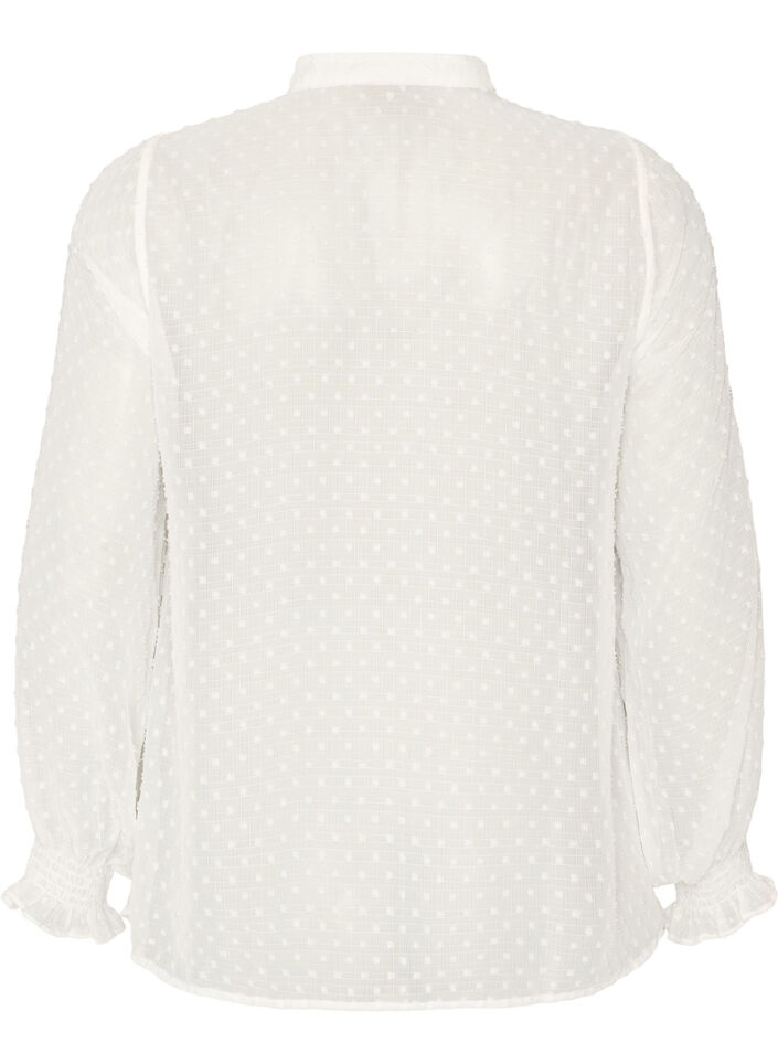 Skjortebluse med blondeinnlegg og prikkem&oslash;nster, Vanilje, Packshot image number 1