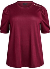 Bluse med knappedetaljer og korte puffermer, Mørk Bordeaux Bluse med knappedetaljer og korte puffermer