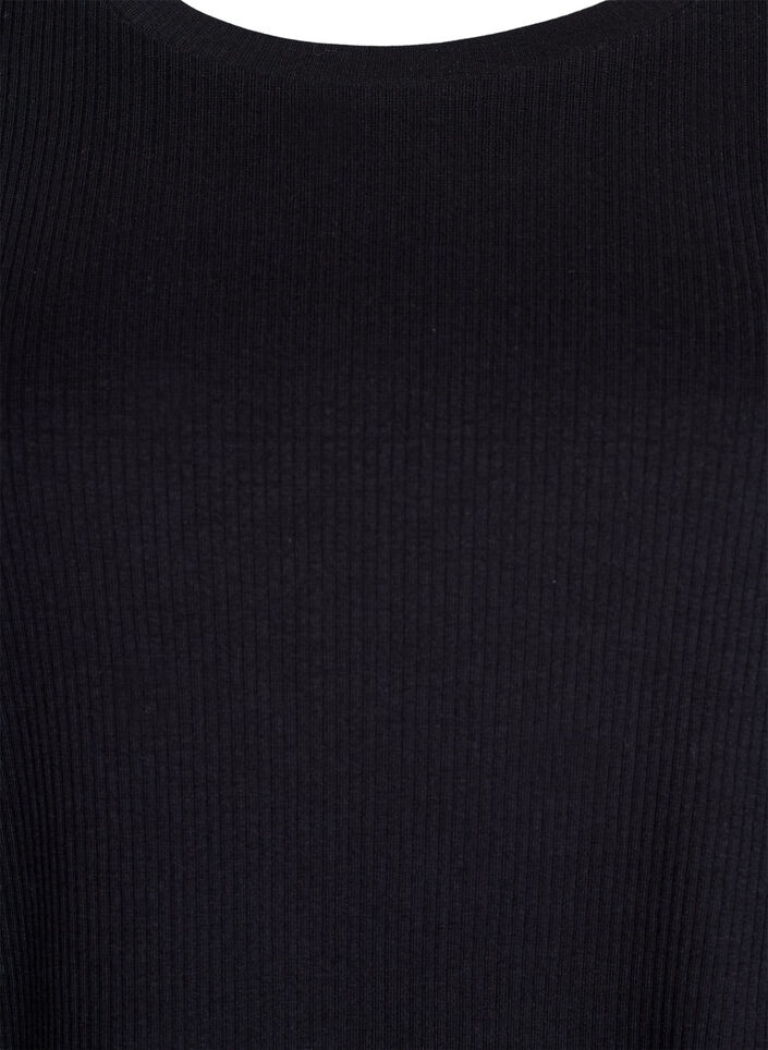 Ribbestrikket jerseybluse med korte ermer, Svart, Packshot image number 2