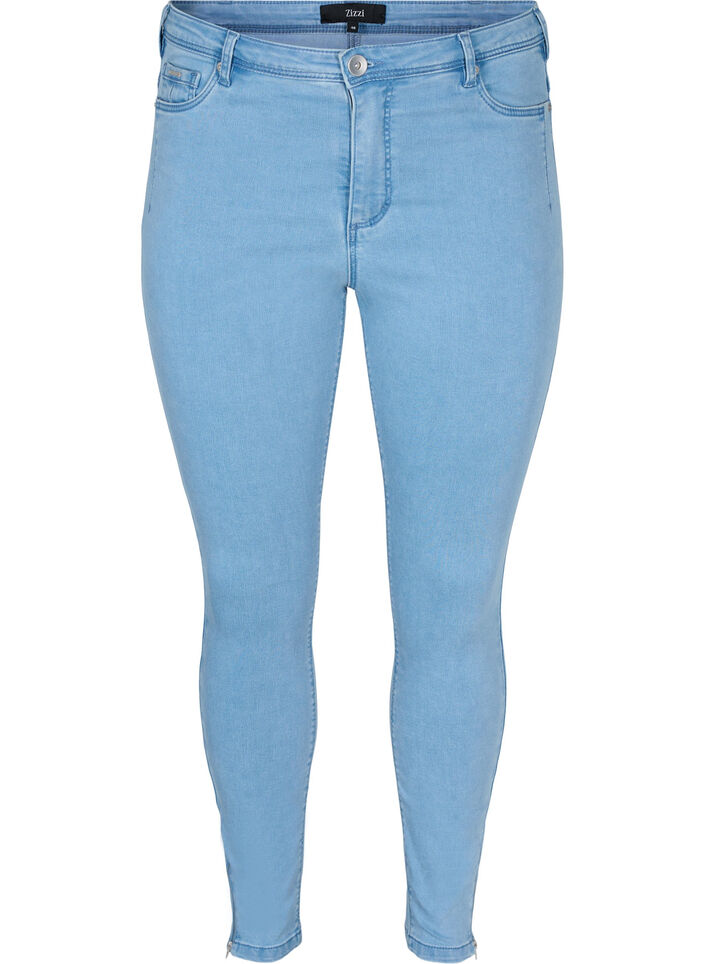 Cropped Amy jeans med glidel&aring;sdetaljer, Bl&aring;, Packshot image number 0