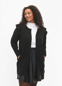 Strikket cardigan med volanger og lommer, Black, Model