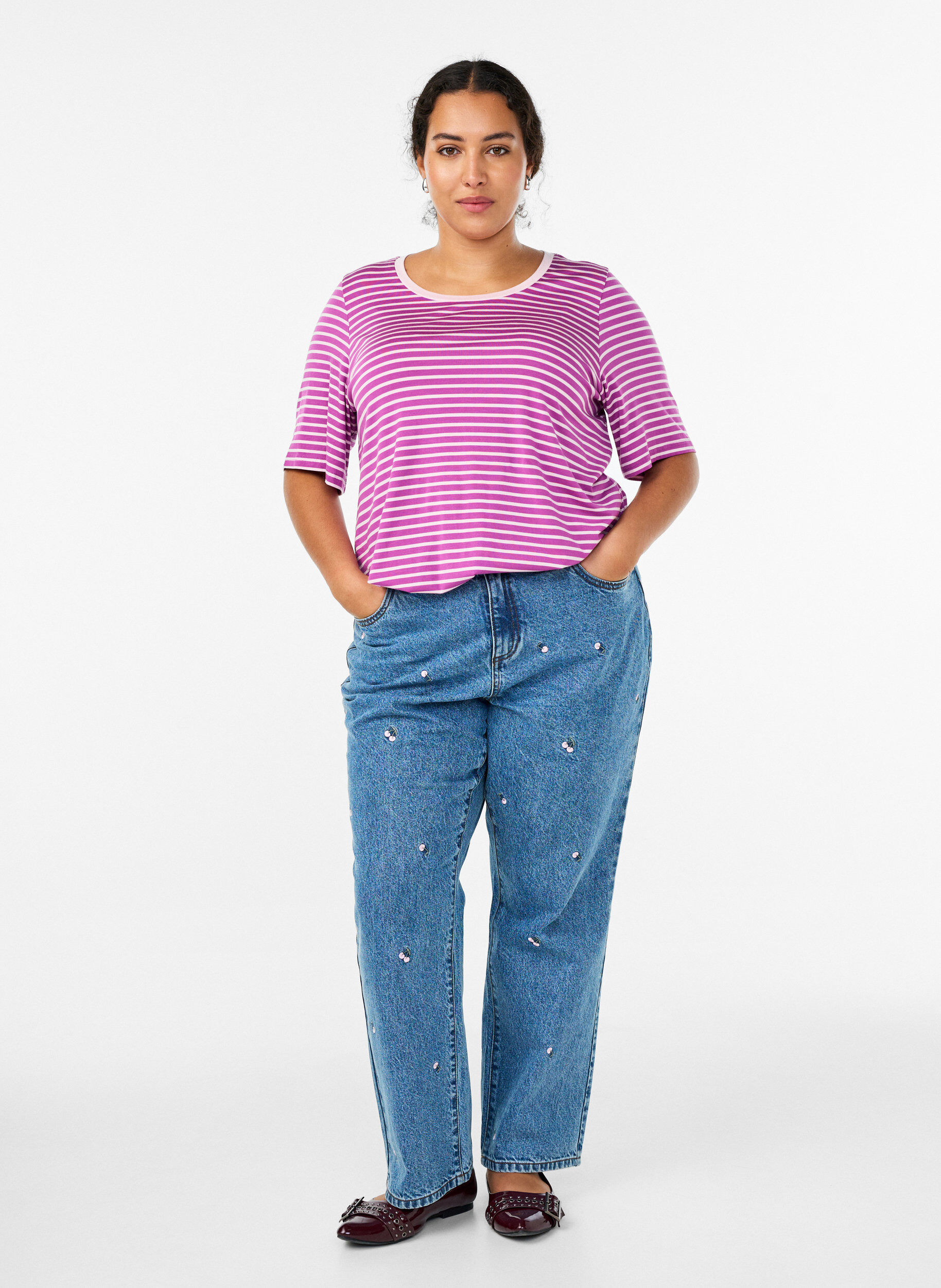 ZizziT-skjorte med TENCEL&trade; Lyocell og striper, Lilla, Model image number 1