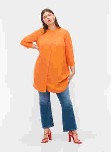 Lang skjorte i viskose med 3/4 ermer, Orange Peel, Model image number 2