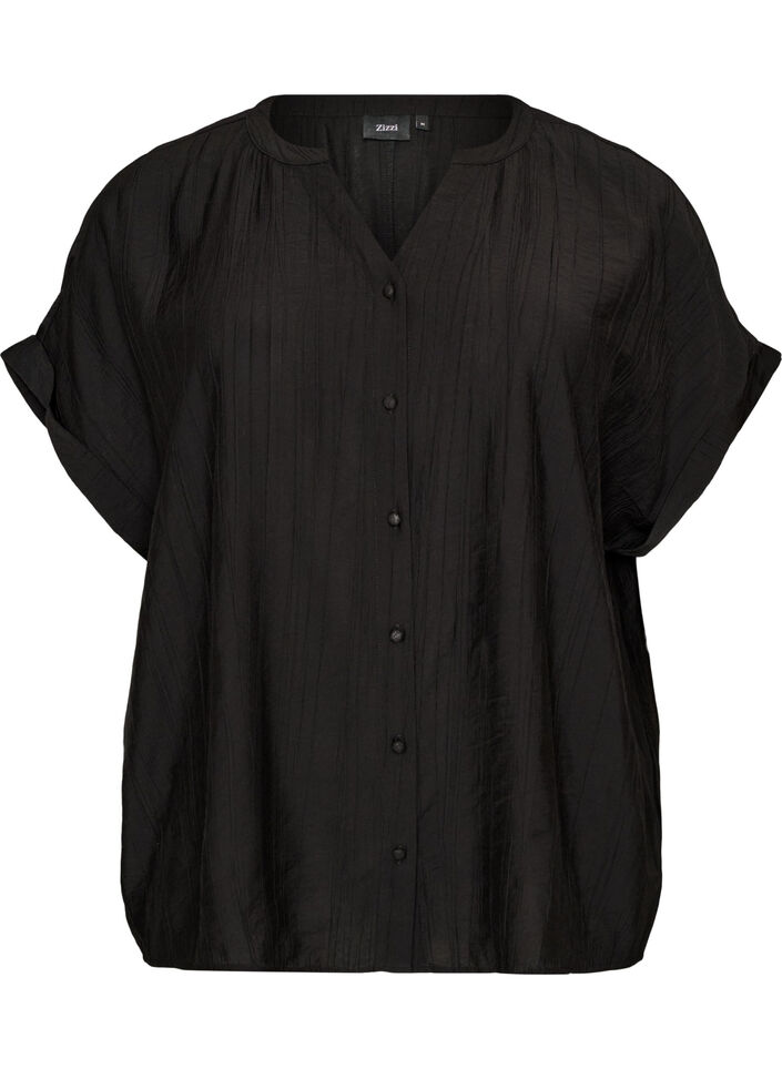 Viskosebluse med knapper og tekstur, Svart, Packshot image number 0