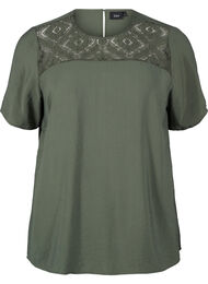 Kortermet bluse i viskose med blondedetaljer, Thyme
