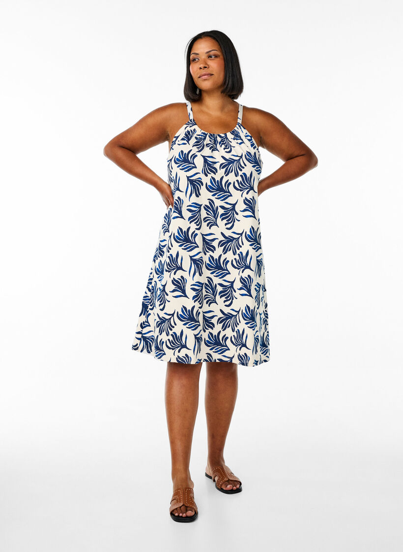 Midi strap dress in organic cotton, Hvit, Model image number 1