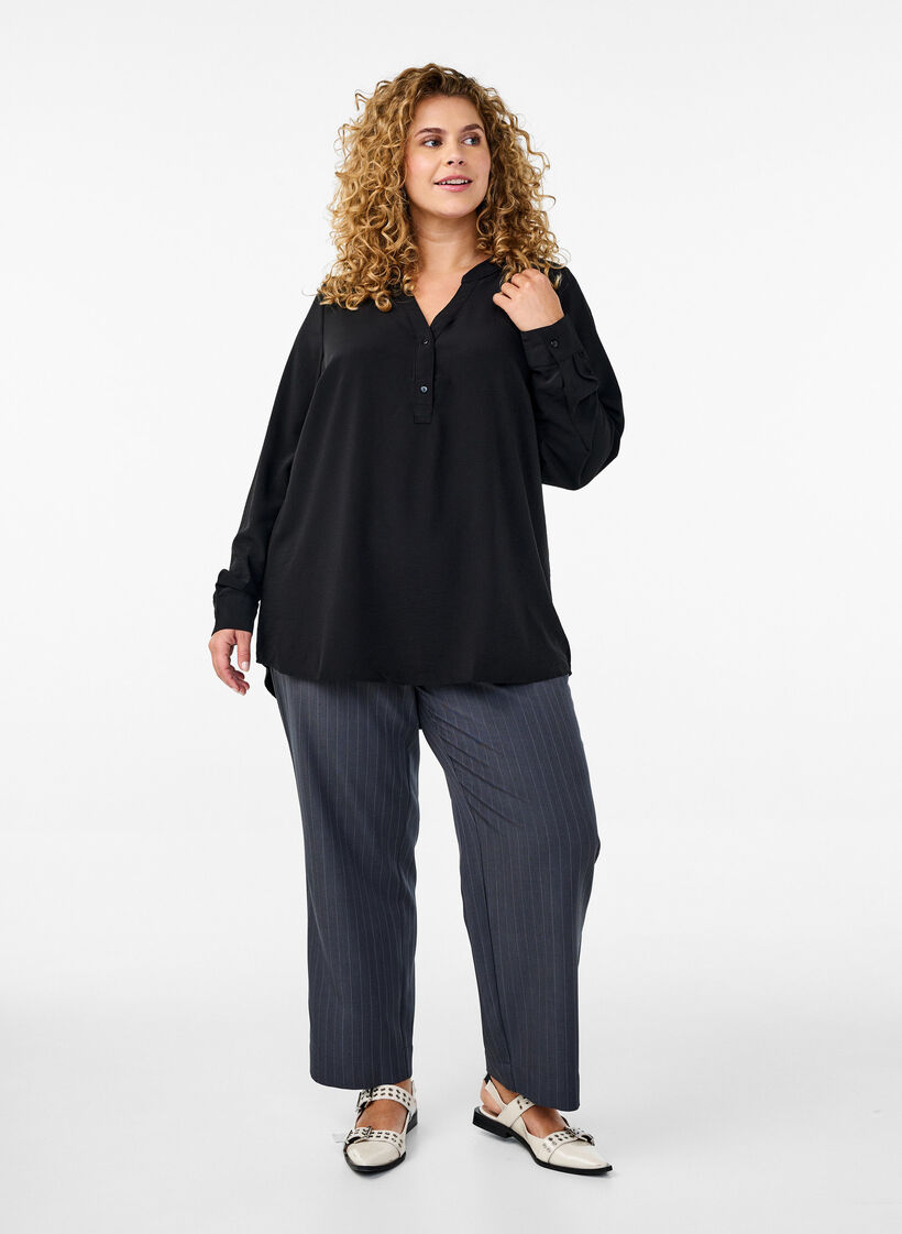 FLASH - Skjortebluse med lange ermer, Svart, Model image number 1