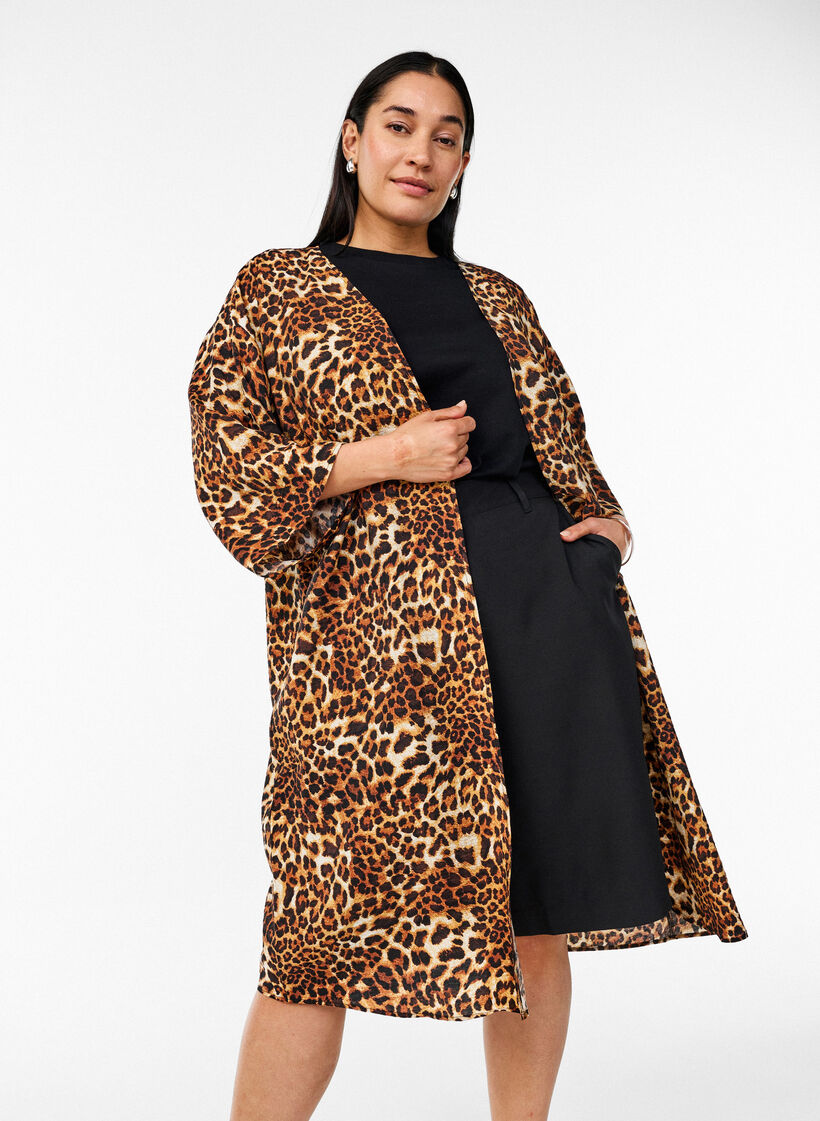 Kimono i viskose med 3/4 ermer, Brun, Image image number 0