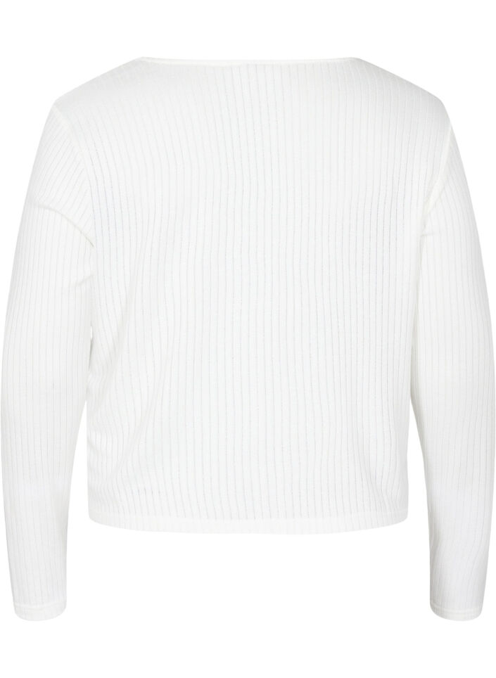 Ribbet cardigan med knyting, White, Packshot image number 1