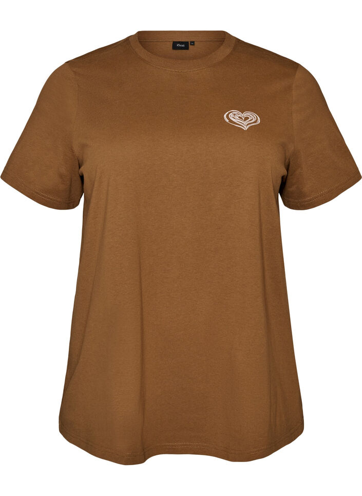 Bomulls T-skjorte med trykk, Brun, Packshot image number 0