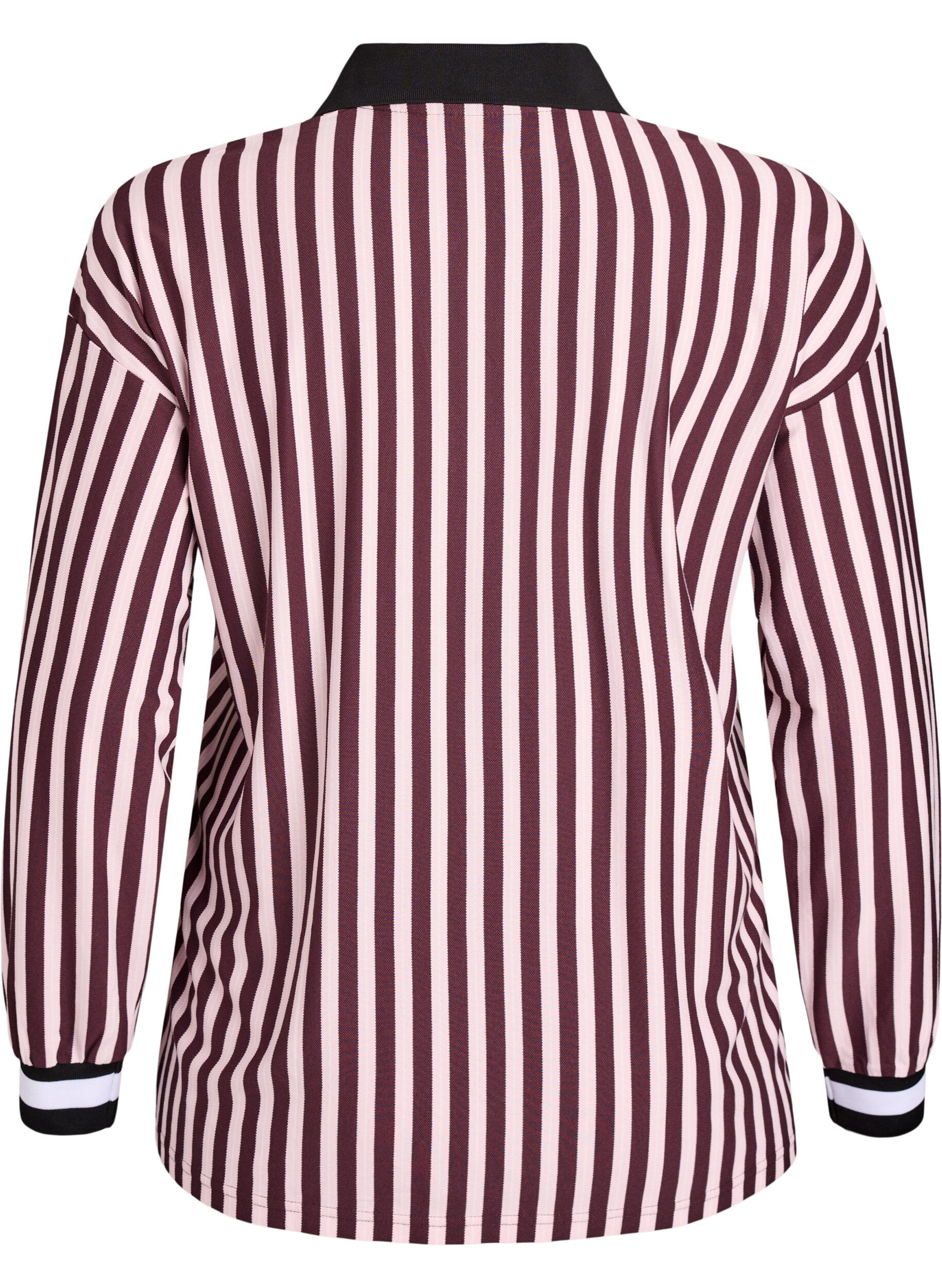 Zizzi Poloskjorte med striper og teksttrykk, M&oslash;rk Bordeaux, Packshot image number 1
