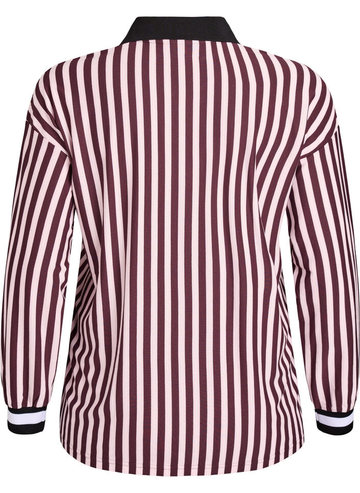 Poloskjorte med striper og teksttrykk, Mørk Bordeaux, Packshot image number 1