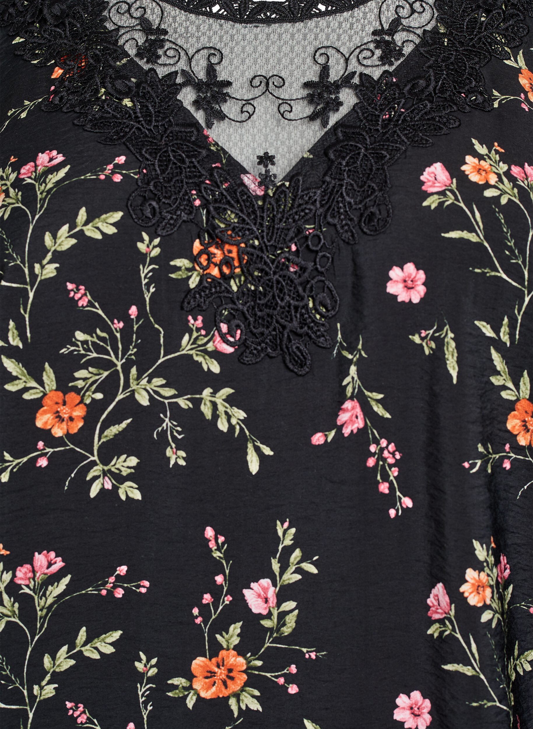 ZizziBluse med 3/4 ermer og blondedetaljer, Svart, Packshot image number 2