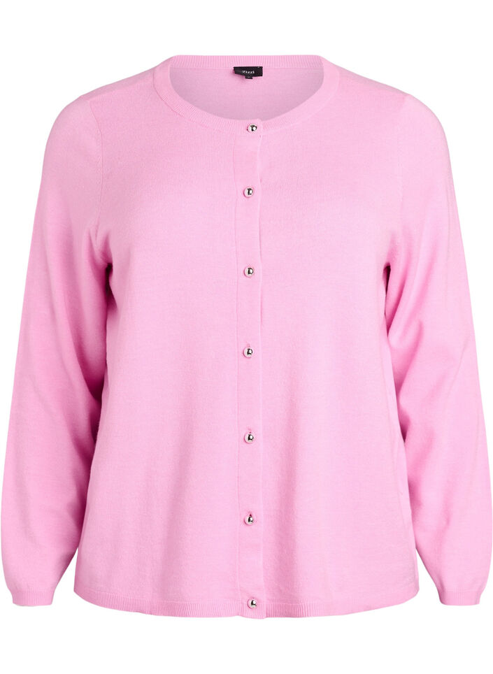 Cardigan med runde knapper, Rosa, Packshot image number 0