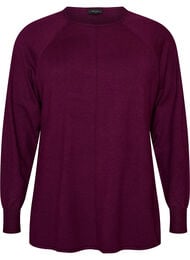 Strikket bluse med rund hals og strikket m&oslash;nster, R&oslash;d