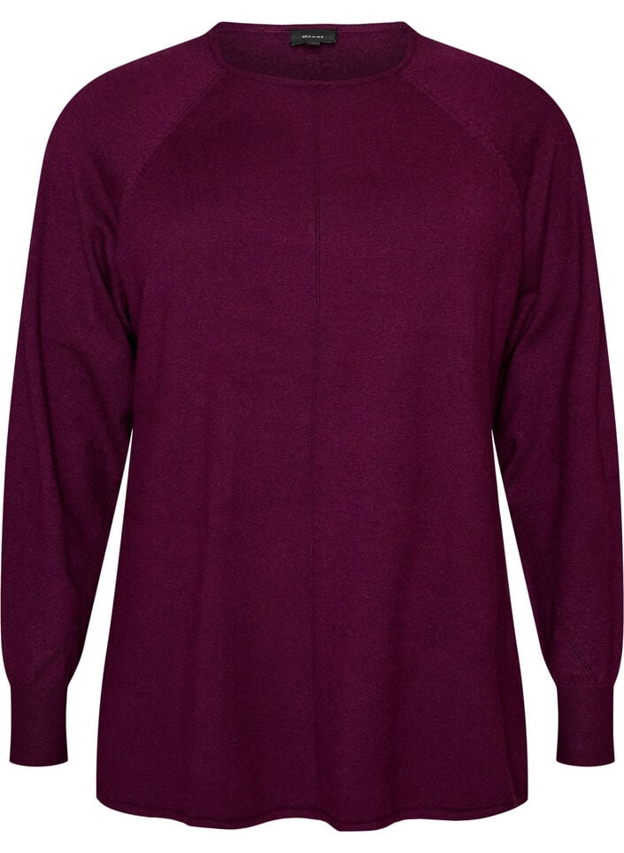 Strikket bluse med rund hals og strikket m&oslash;nster, R&oslash;d, Packshot image number 0