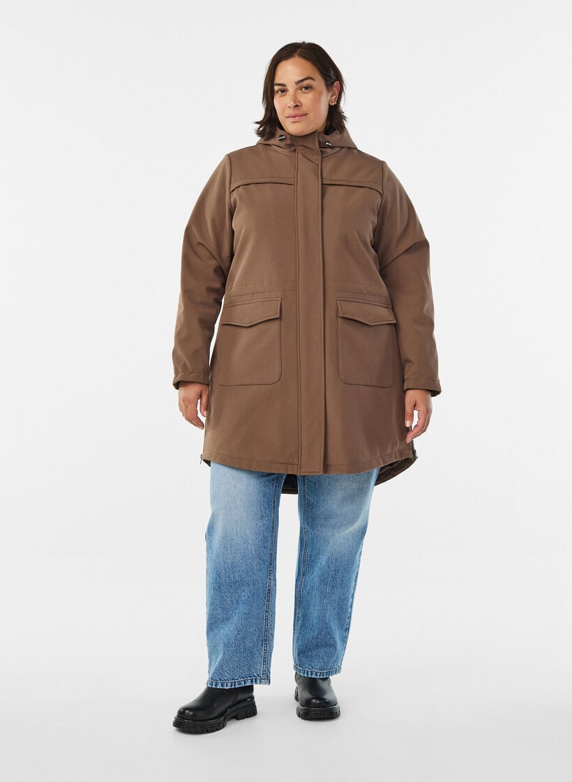 Vannavvisende softshell jakke med vattert f&ocirc;r, Brun, Model image number 1