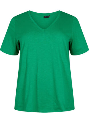 Kortermet basic t-skjorte med v-hals, Jolly Green, Packshot image number 0