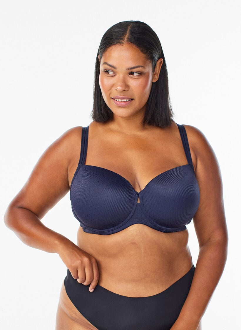 Formpresset bøyle-BH med mønster, Blå, Model image number 0