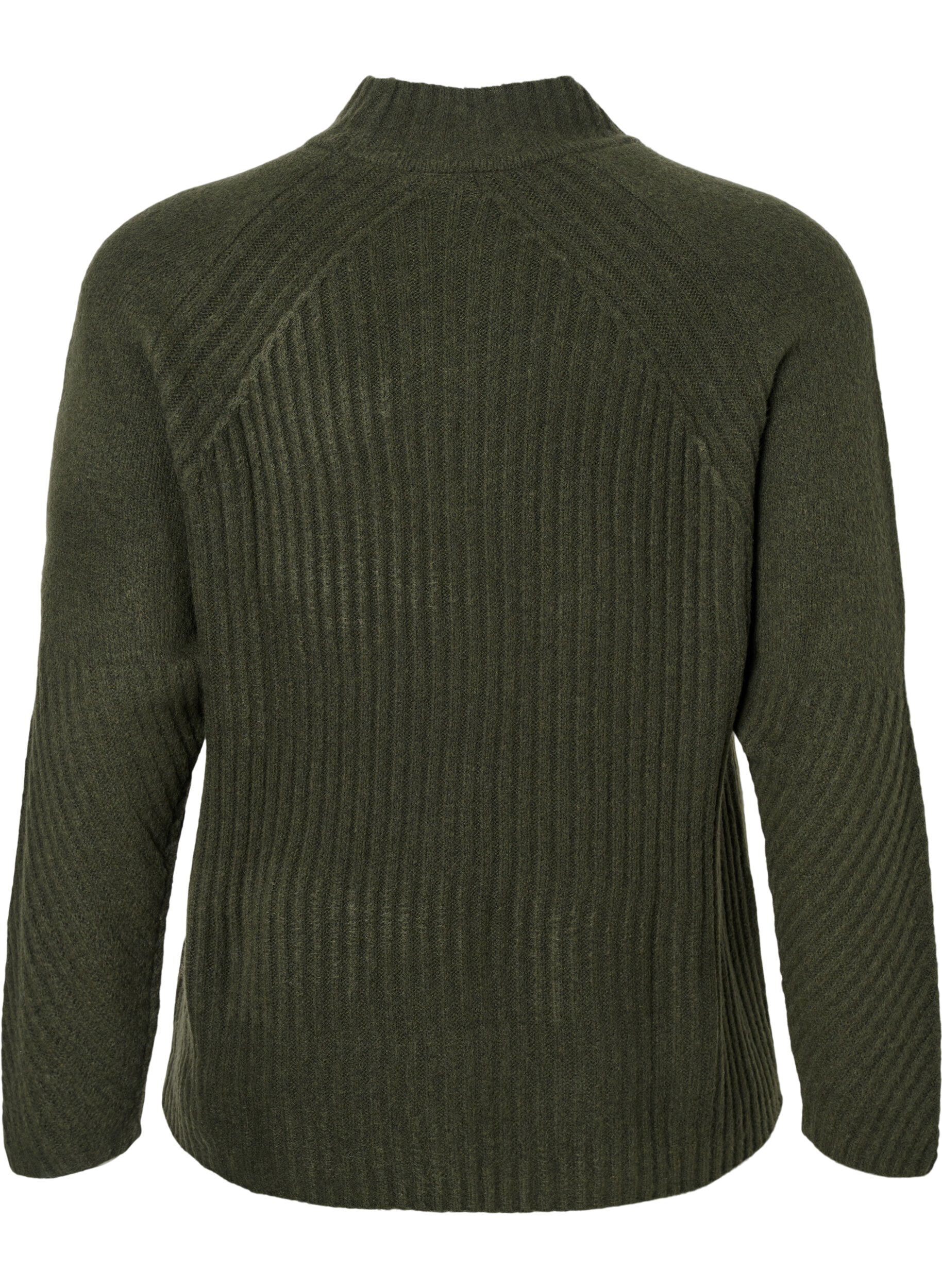 Zizzi Genser med turtleneck og ribbestrikket struktur	, Forest Night Mel., Packshot image number 1