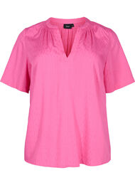 Kortermet bluse i viskose med V-hals, Shocking Pink