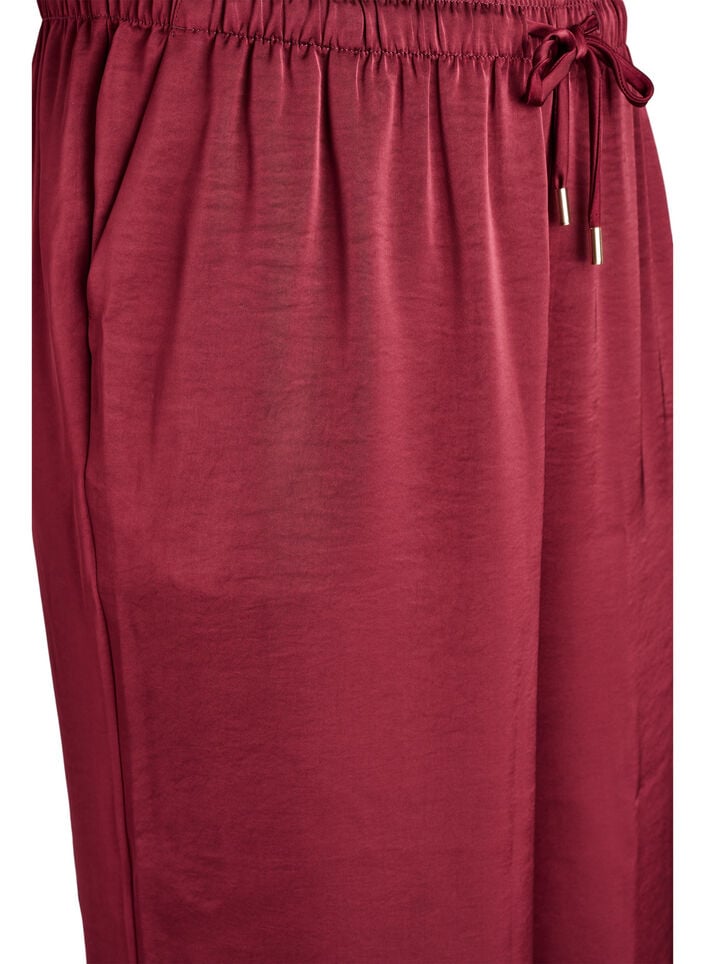 Bukse med satenglook, høy midje og vide ben, Mørk Bordeaux, Packshot image number 2