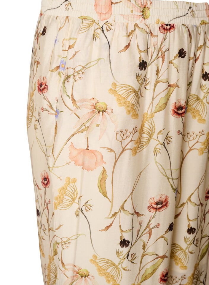 H&oslash;y midje viskosebukser med blomstertrykk, Beige, Packshot