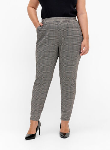 Cropped Maddison bukser med rutete mønster, Beige Brown Check, Model image number 2