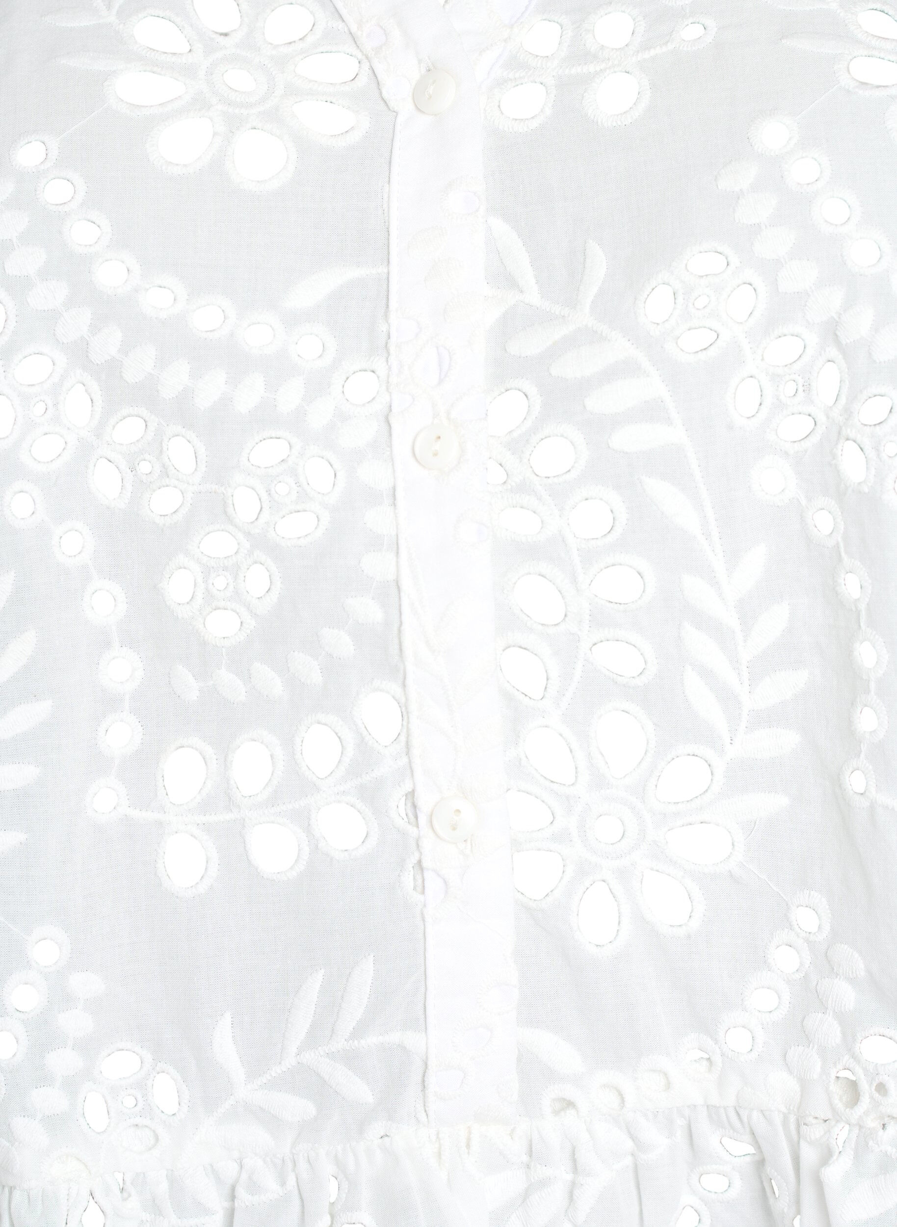 Zizzi Ermel&oslash;s bluse i broderie anglaise med volanger, Hvit, Packshot image number 2