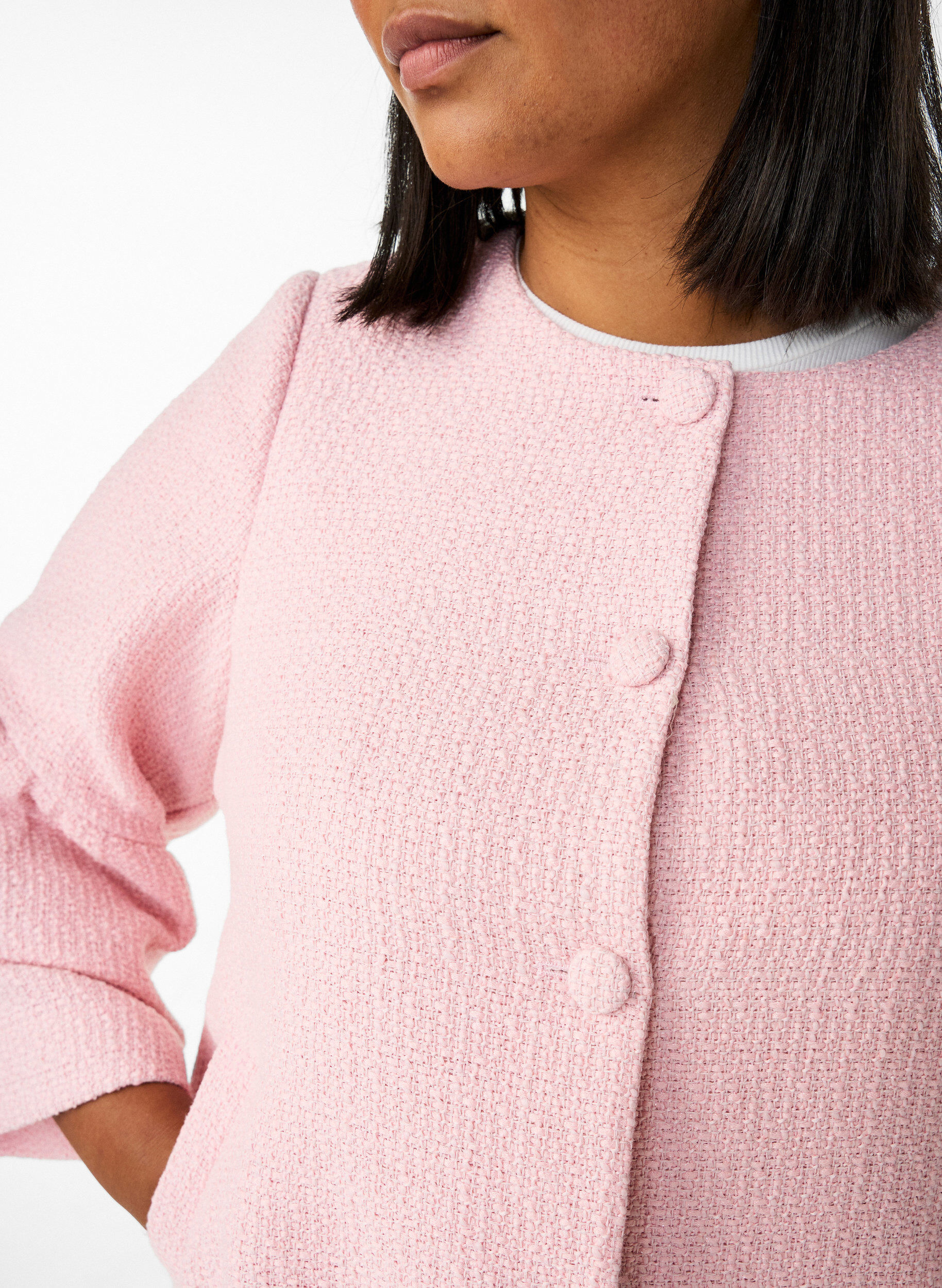 ZizziBoucl&eacute;-jakke med rysjedetaljer, Rosa, Model image number 4