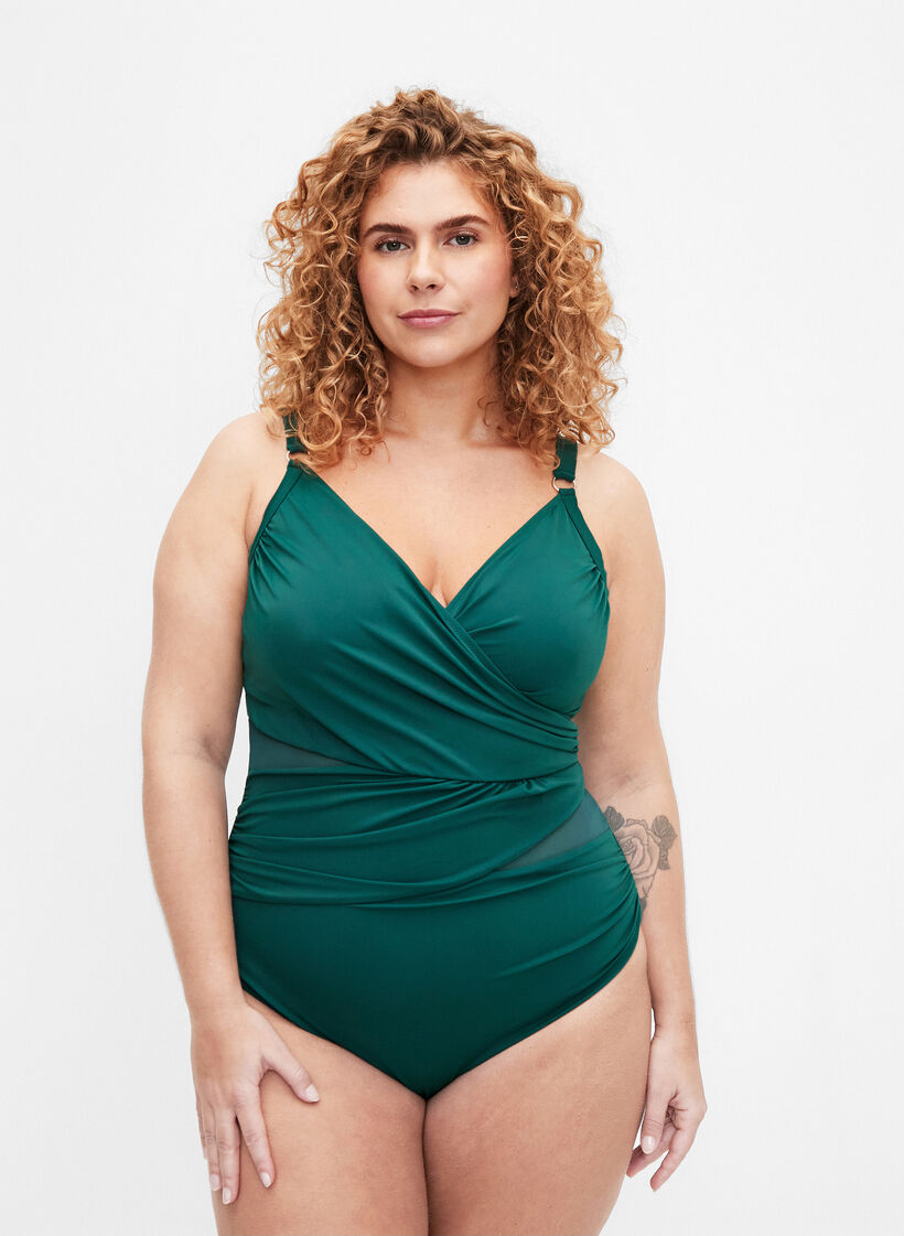 Badedrakt med wrap, Grønn, Model image number 0