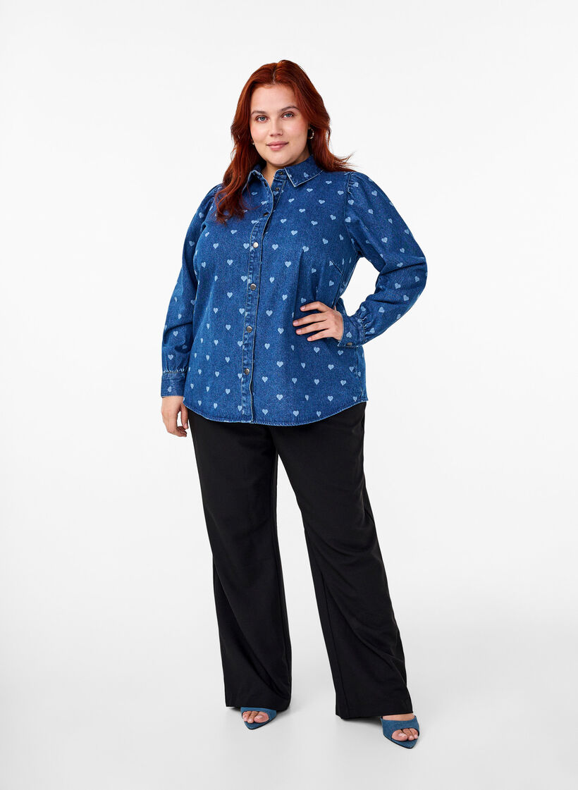 Denimskjorte med hjerter, L. Blue D. W. Heart, Model image number 2