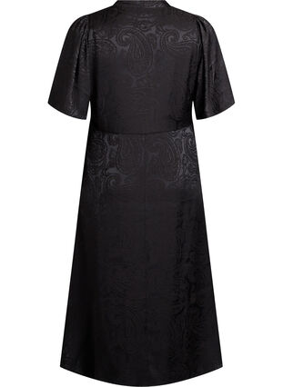 Zizzi Midiskjørt jacquard kjole med paisleymønster og flaggermus ermer, Svart, Packshot image number 1