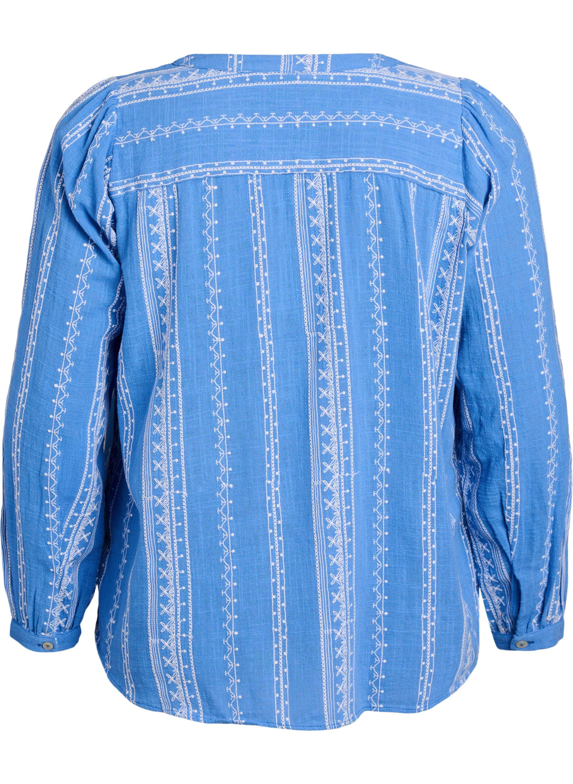 Zizzi Bluse med brodert m&oslash;nster, Bl&aring;, Packshot image number 1