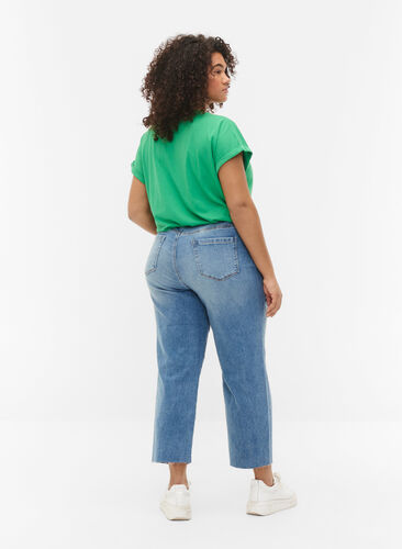7/8-lengde jeans med rå kanter og høyt liv, Light blue denim, Model image number 1