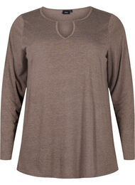 Melange bluse med lange ermer, Chestnut Mel. 