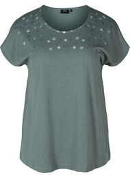 Kortermet T-skjorte i bomull med stjerner, Balsam Green STARS