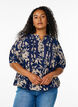 Bluse med trykk og 1/2 ermer, Bl&aring;, Model image number 0