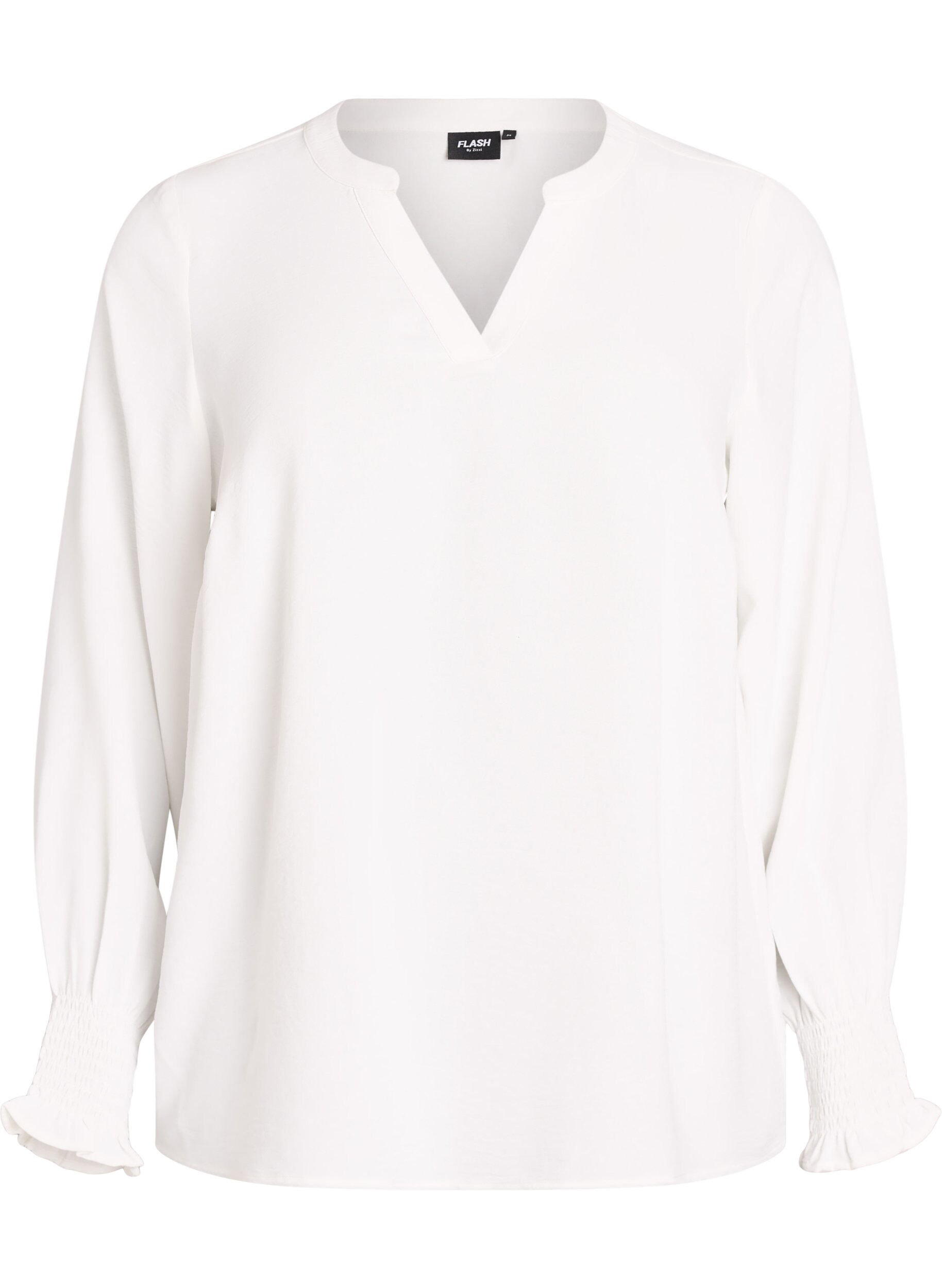 FLASH - Bluse med smockmansjetter og V-hals