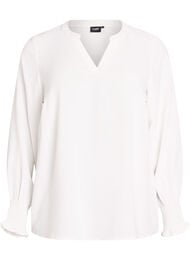 Bluse med smockmansjetter og V-hals, Vanilje