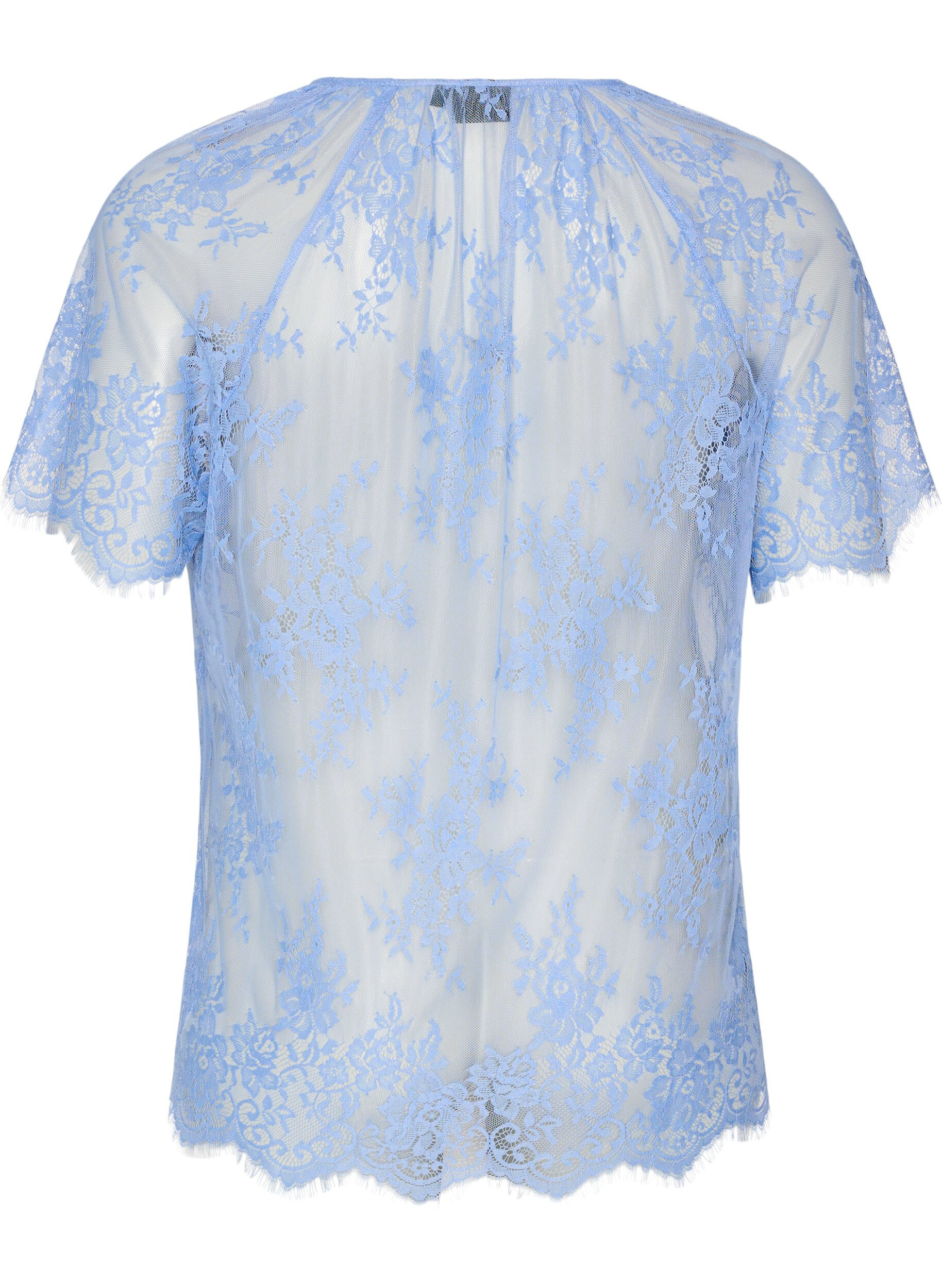 ZizziKortermet bluse med blonder og knyting, Lilla, Packshot image number 1