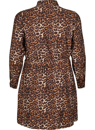 Zizzi Skjortekjole med knytebelte og lange ermer, Brun, Packshot image number 1