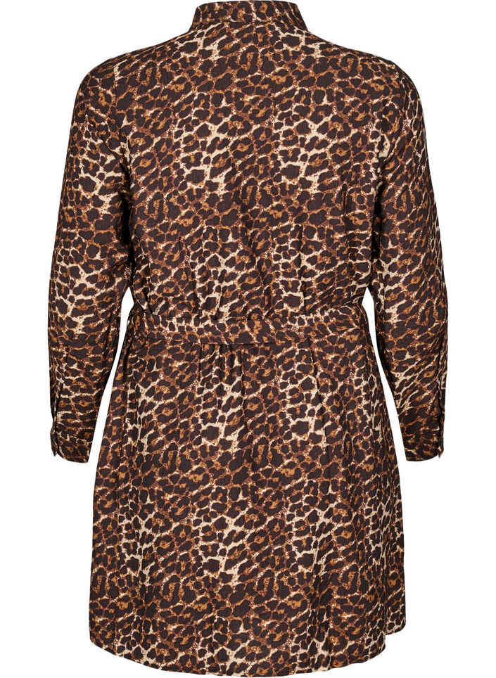 Skjortekjole med knytebelte og lange ermer, Brun, Packshot image number 1