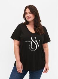 T-skjorte i bomull med trykk, Black SUN, Model