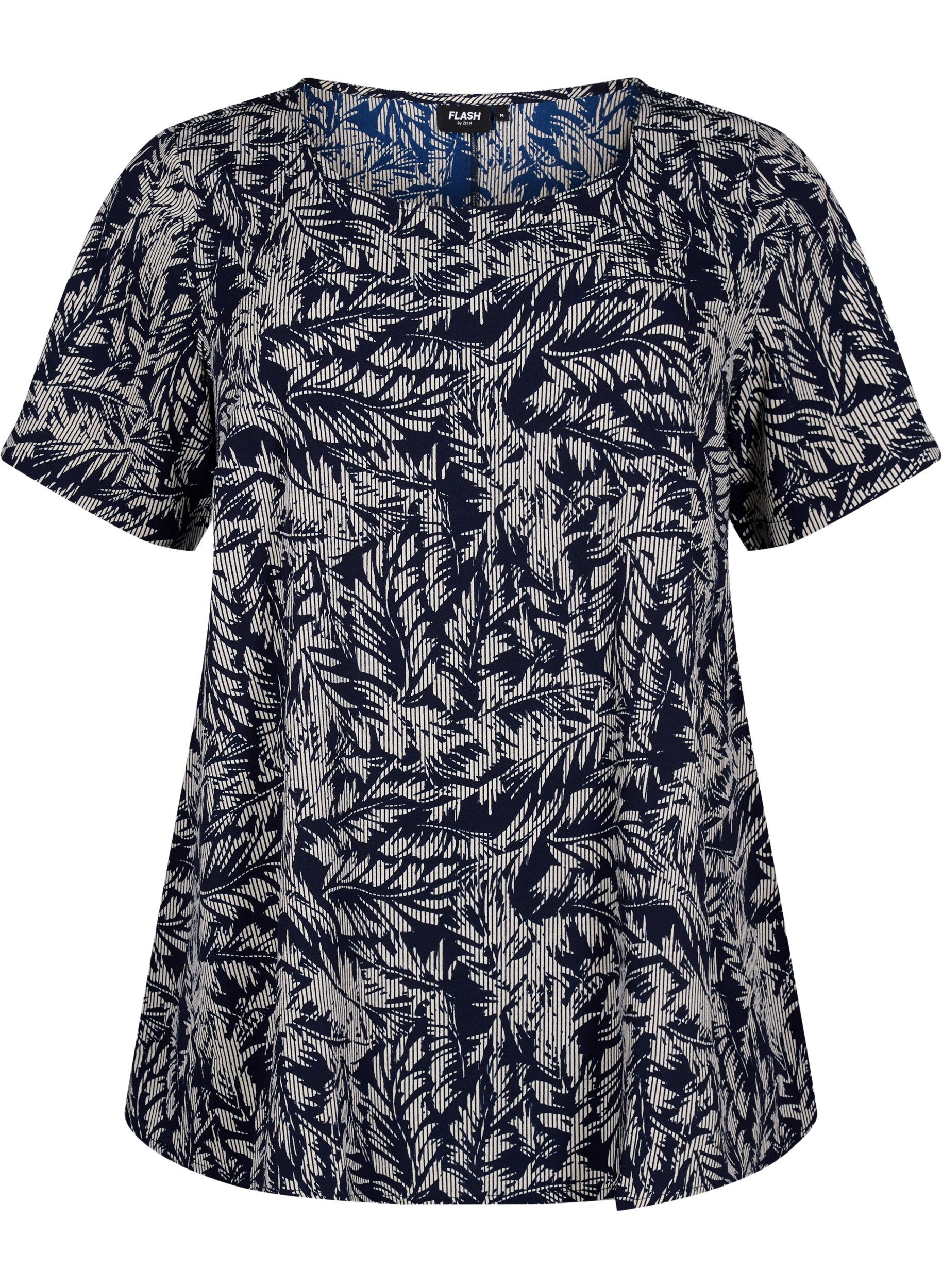 Zizzi FLASH - Bluse med korte ermer og trykk, Off White Blue Leaf, Packshot image number 0