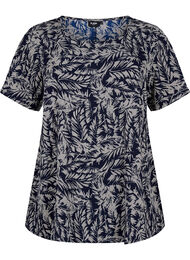 FLASH - Bluse med korte ermer og trykk, Off White Blue Leaf