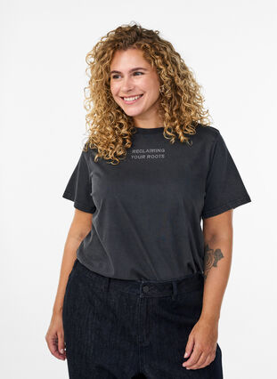Zizzi Økologisk bomulls-T-skjorte med nagler, Grey Wash Reclaiming, Model image number 0