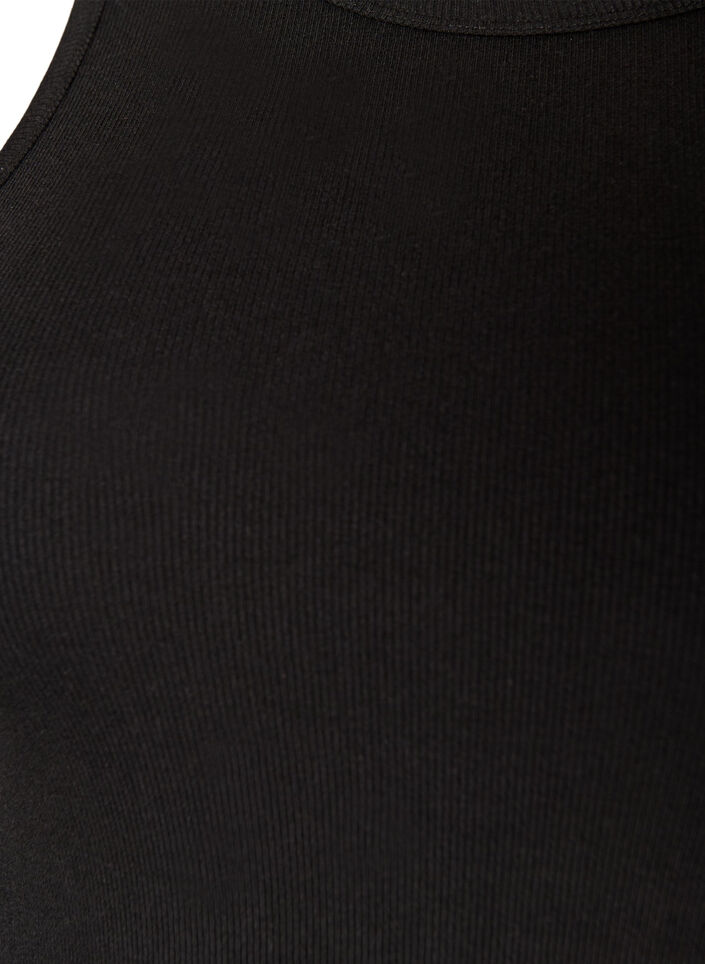 Ribbet topp i bomull med h&oslash;y hals, Svart, Packshot image number 2