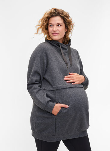 Genser til gravide med ammefunksjon, Dark Grey Melange, Model image number 0