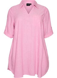 Linen and viscose tunic with A-shape, Pink